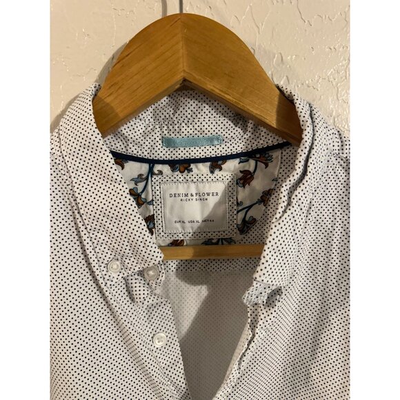 Denim & Flower Ricky Singh Extra Large Polka Dot Mens Button Down Shirt - Picture 7 of 9